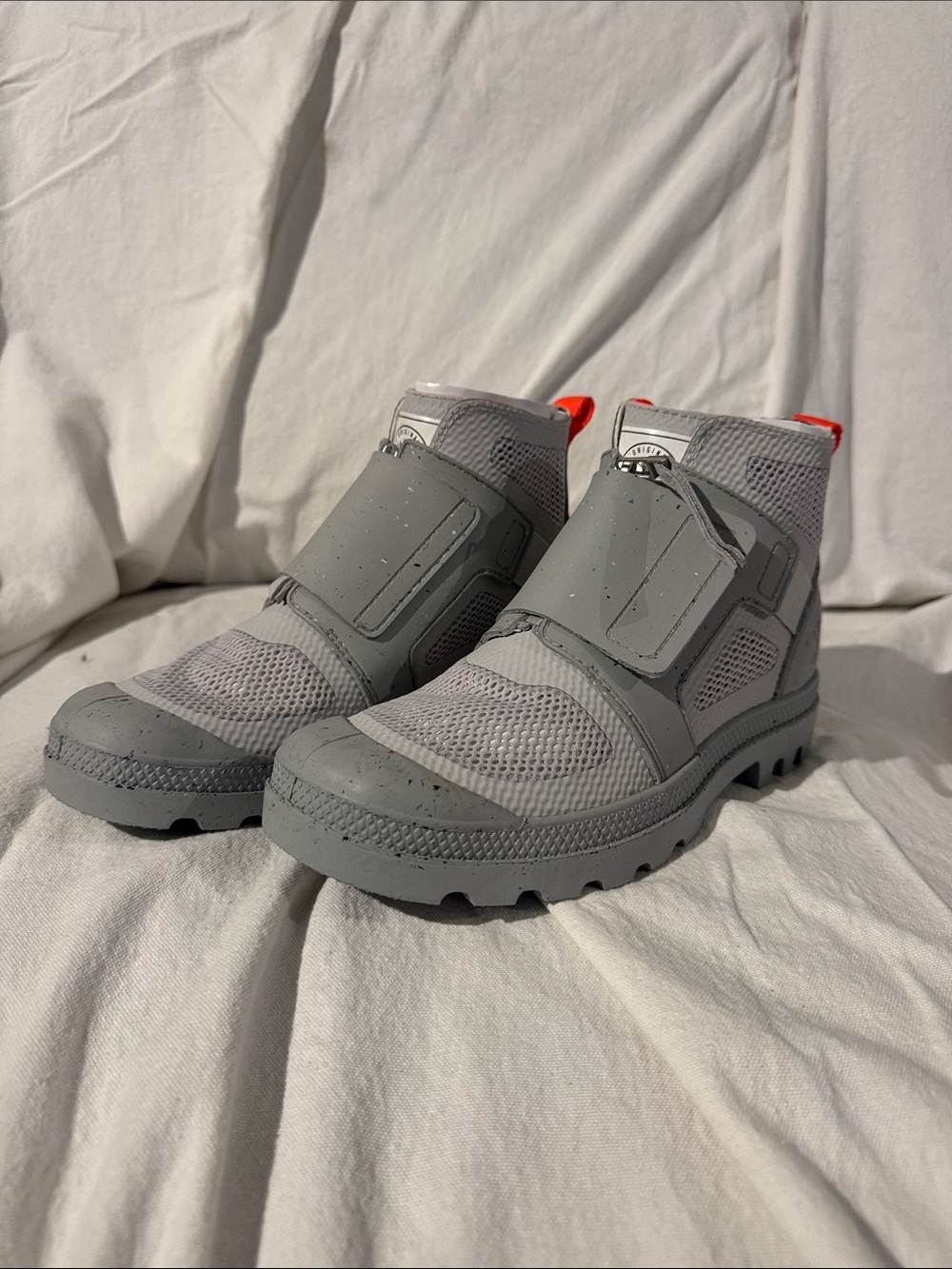 Rare Palladium Gray Mesh Tactical Boots with Orange Pull Tab